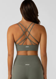 Lorna Jane Lotus Longline Sports Bra - Dark Matcha
