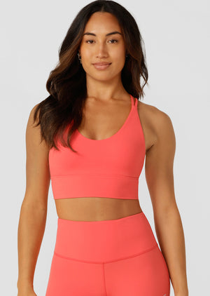 Lorna Jane Lotus Longline Sports Bra - Strawberry