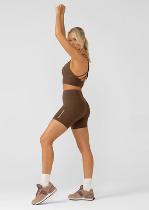 Lorna Jane Lotus No Chafe 16cm Bike Shorts - Chocolate