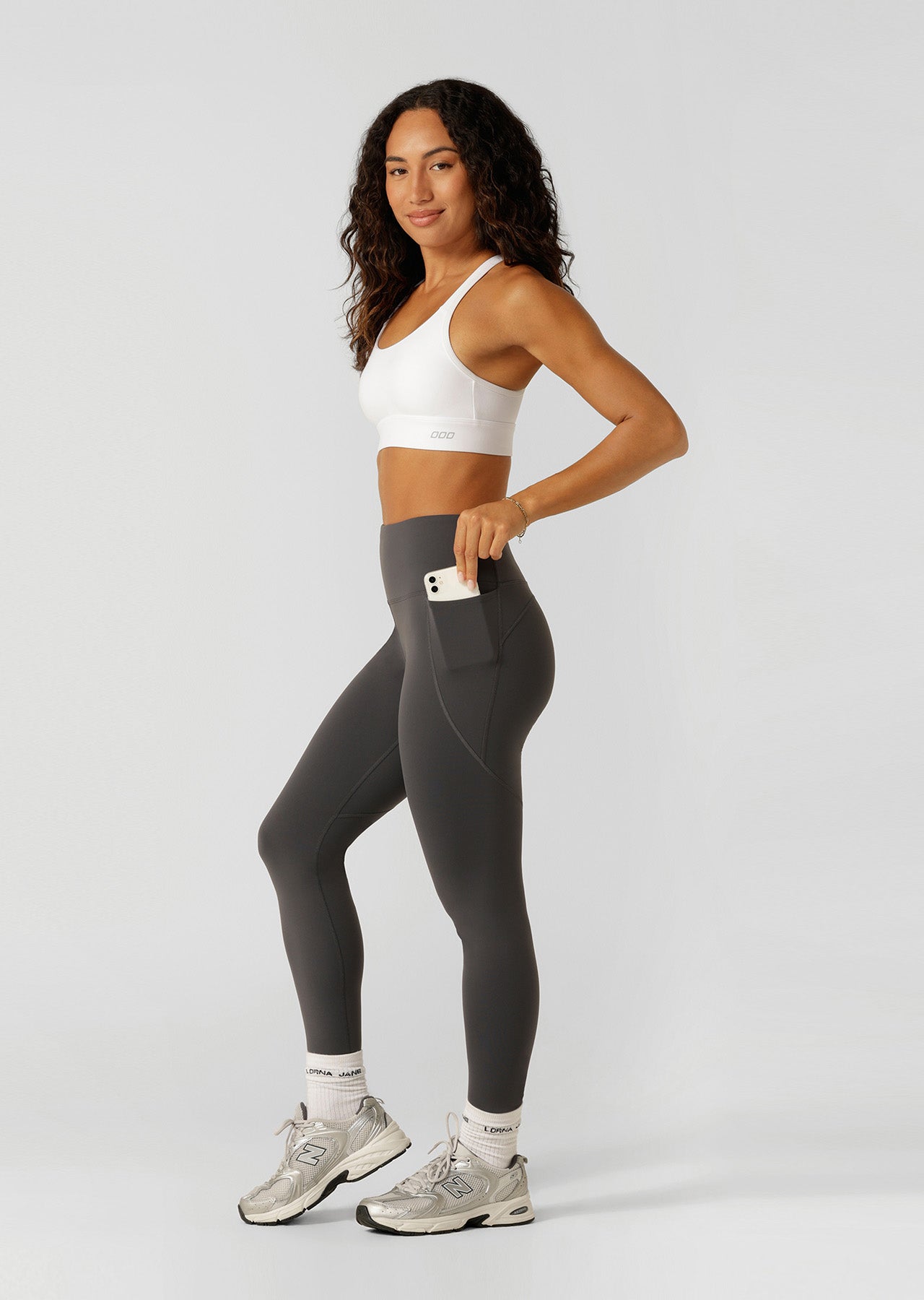 Lorna Jane Amy Thermal Phone Pocket Full Length Leggings - Titanium