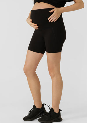 Lorna Jane LJ Maternity Phone Pocket Bike Shorts - Recycled Black