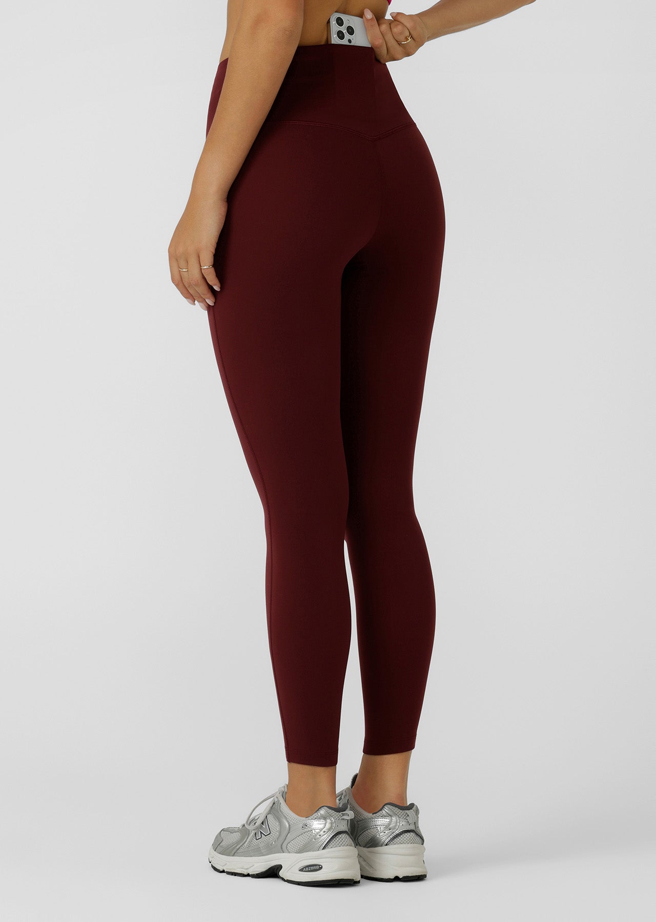 Lorna Jane Lotus No Chafe Phone Pocket Full Length Leggings - Dark Ruby