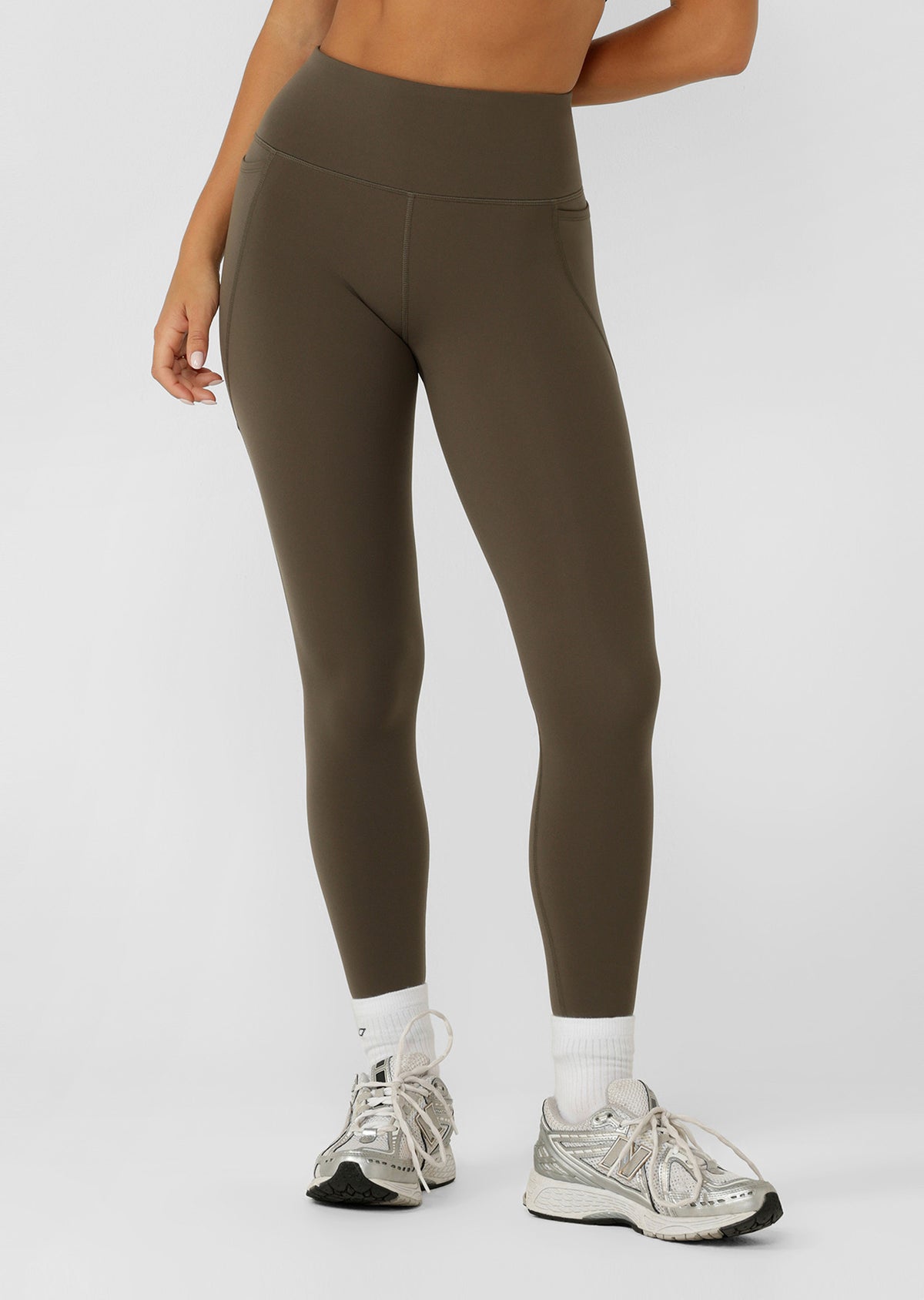 Lorna Jane Amy No Chafe Phone Pocket Full Length Leggings - Dark Khaki Haze
