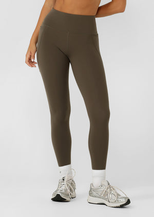 Lorna Jane Amy No Chafe Phone Pocket Full Length Leggings - Dark Khaki Haze