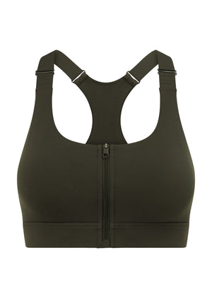Lorna Jane Easy Zip On Max Support Sports Bra - Dark Luxury Green