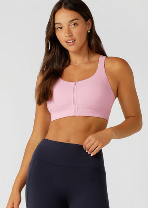 Lorna Jane Easy Zip On Max Support Sports Bra - Sweet Pink