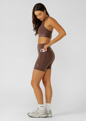 Lorna Jane Amy No Chafe Phone Pocket 14cm Bike Shorts - Cinnamon