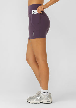 Lorna Jane Amy No Chafe Phone Pocket 14cm Bike Shorts - Midnight Plum