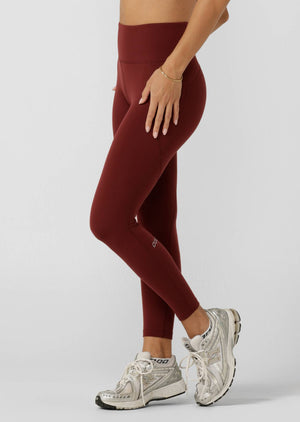 Lorna Jane Amy No Chafe Phone Pocket Ankle Biter Leggings - Dark Ruby
