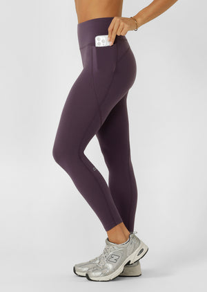 Lorna Jane Amy No Chafe Phone Pocket Ankle Biter Leggings - Midnight Plum