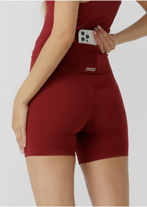 Lorna Jane Lotus Phone Pocket 14cm Bike Shorts - Cherry