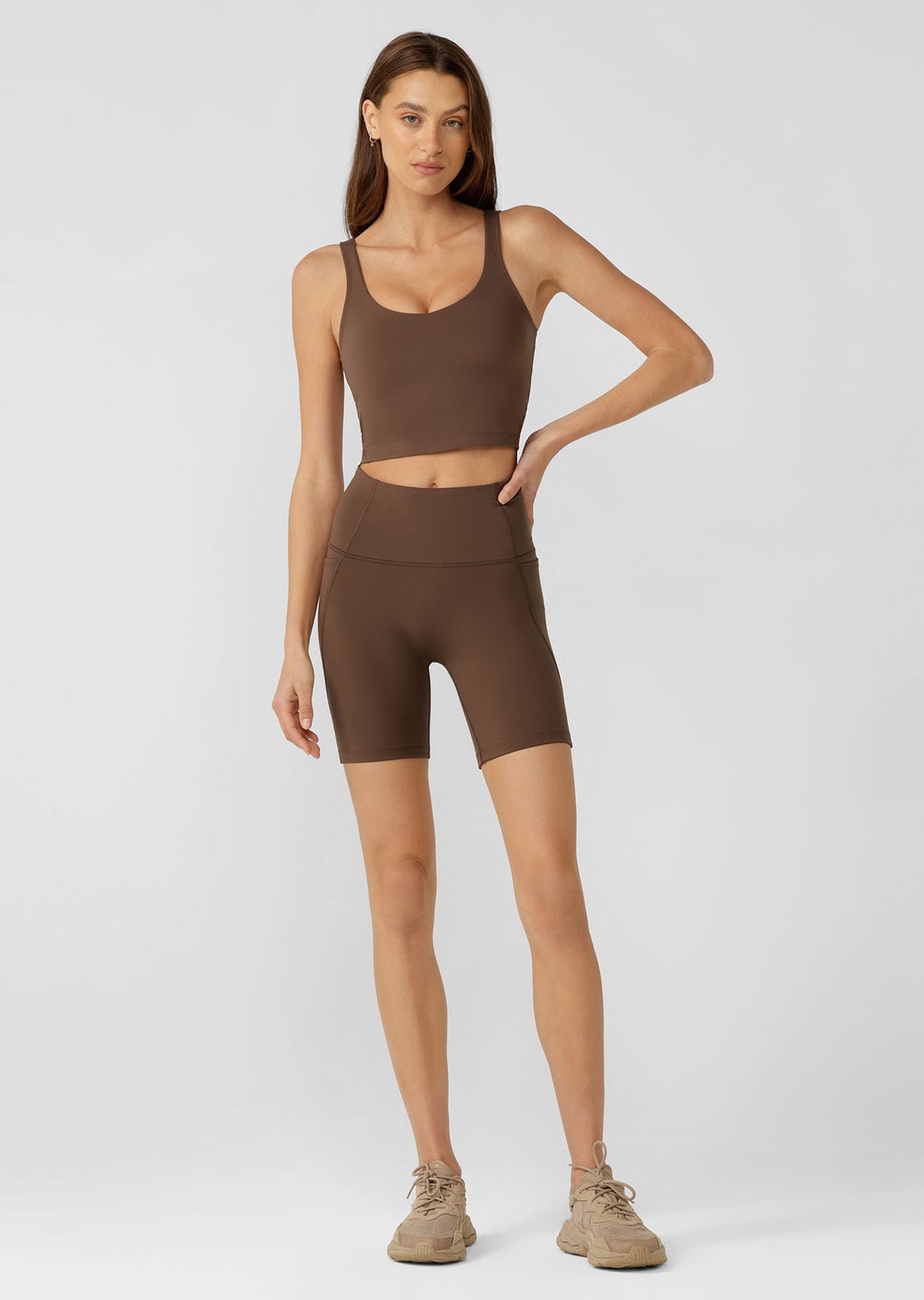 Lorna Jane Hi-Fold No Ride Pocket Bike Shorts - Chocolate