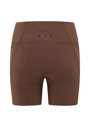 Lorna Jane Hi-Fold No Ride Pocket Bike Shorts - Chocolate