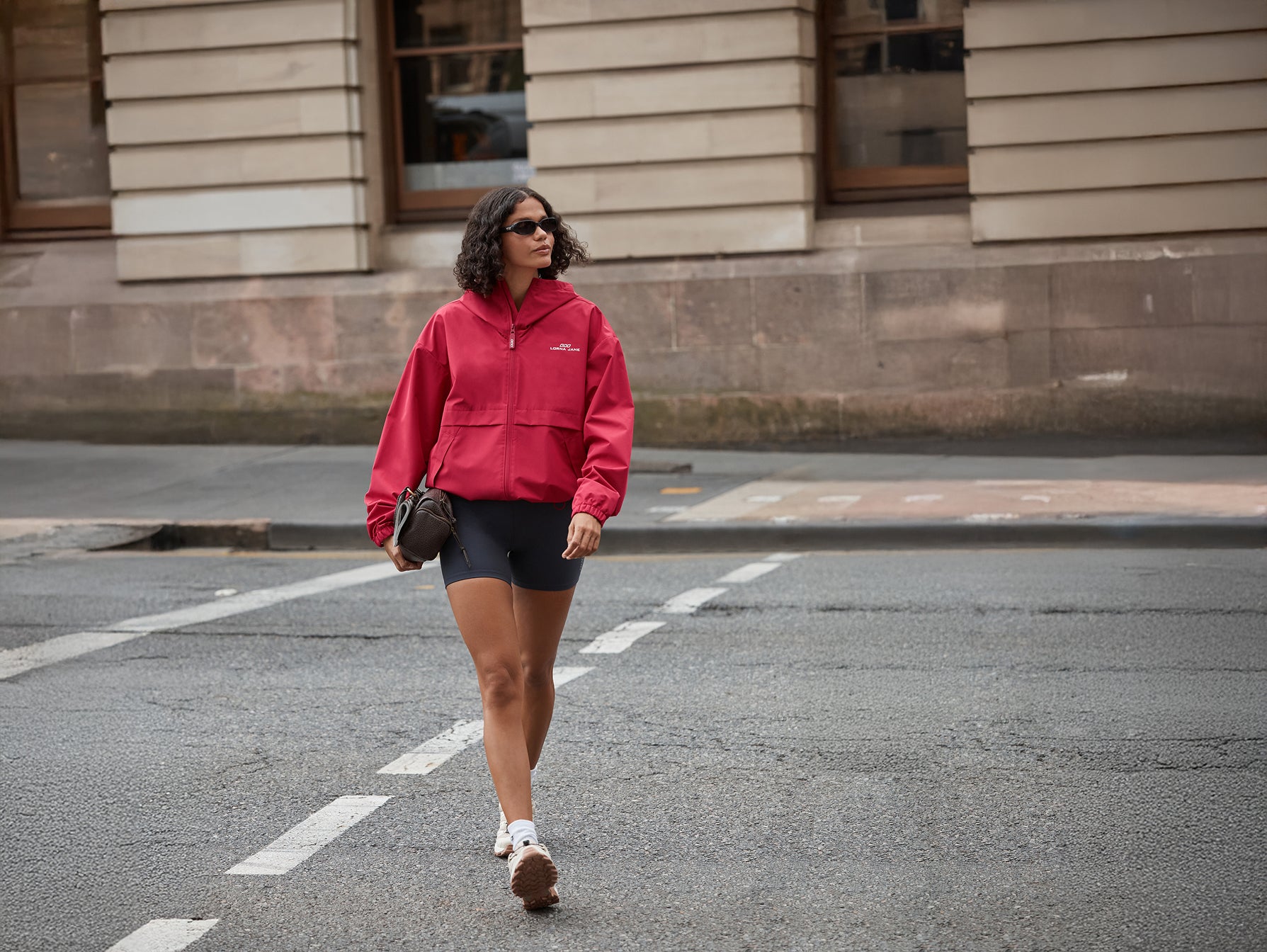 Woman wearing Lorna Jane activewear on the street