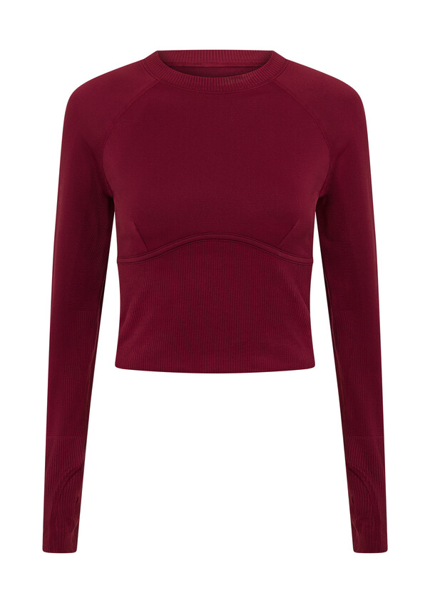 Seamless Contour Cropped Long Sleeve Top, Red