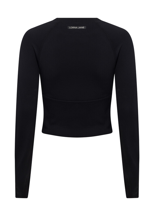 Seamless Contour Cropped Long Sleeve Top, Black