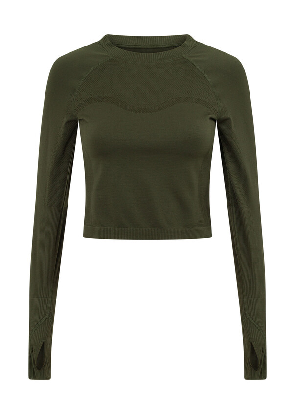 Dynamic Seamless Cropped Long Sleeve Top, Green