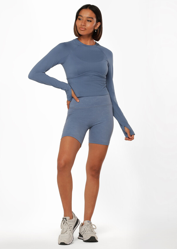 Seamless Contour Cropped Long Sleeve Top, Blue