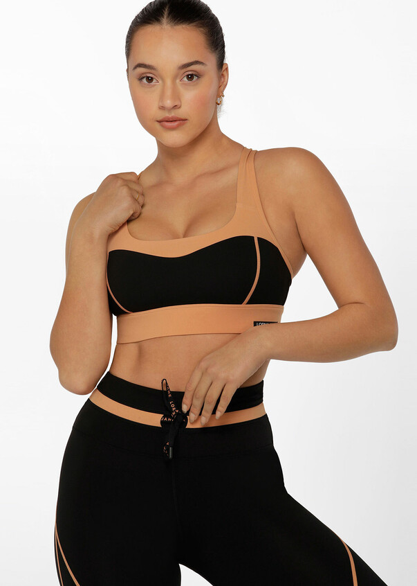 Lorna Jane Swoop medium support longline sports bra in black
