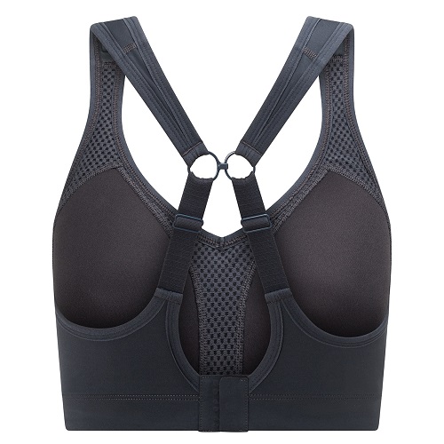 internal image of a titanium grey sports bra with cup padding
